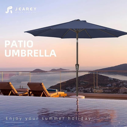 JEAREY Outdoor Patio Umbrella 9FT Outdoor Table Umbrella with Push Button Tilt and Crank, Market Umbrellas 8 Sturdy Ribs UV Protection Waterproof for Garden, Deck, Pool (Purplish Blue)