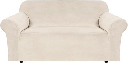 H.VERSAILTEX Stretch Velvet Loveseat Covers for 2 Cushion Couch Covers for Living Room Sofa Covers Slipcovers with Non Slip Straps Bottom, Ultra Thick Comfy Velour (Width 58"-72", Ivory)