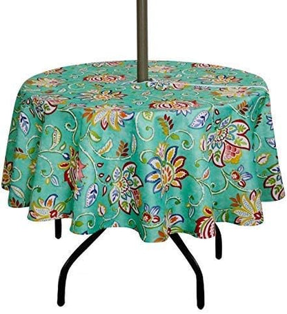 SUQ I OME Outdoor Tablecloth with Umbrella Hole and Zipper, Zippered Patio Table Cloths, Table Covers for Backyard Circular Table/BBQs/Picnic(Bohemia,60'' Round with Zipper)