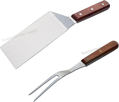 SUNRISE Stainless Steel Turner Spatula & Meat Fork 10.5" Fork + 6" x 3" Spatula
