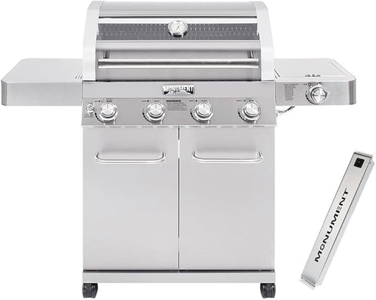 Monument Grills Larger Convertible 4-Burner Natural Gas Grill Stainless Steel Cabinet Style Propane Grills with Smoke Box(2 items)