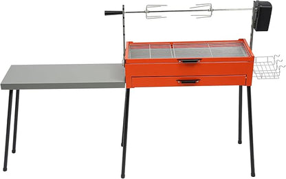 10-inch Height Portable Charcoal Grill, Portable Barbecue Grill, Rectangular Rotisserie Grill, Stainless Steel Foldable Camping BBQ Grill with Detachable Table with 44 lbs Load-capacity