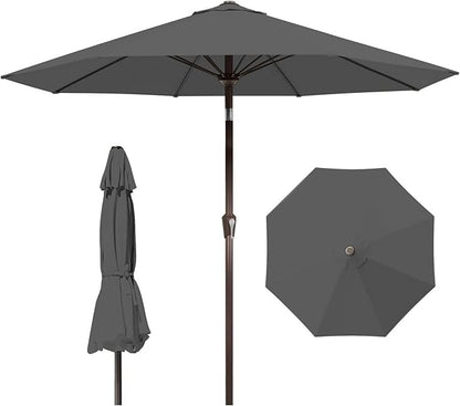 9ft Patio Umbrella with Push Button Tilt and Crank,Outdoor Market Table Umbrella UV Protection 8 Sturdy Ribs for Backyard,Garden,Pool,Deck(Gray)