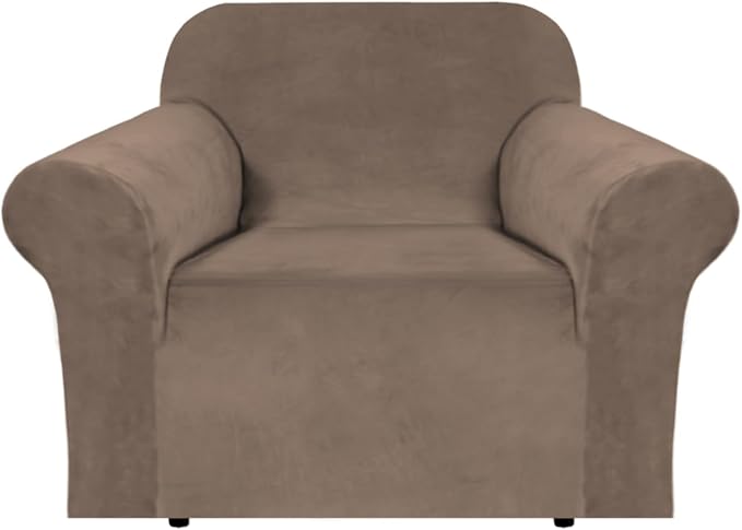 H.VERSAILTEX Stretch Velvet Armchair Cover Couch Covers 1 Cushion Chair Slipcover for Living Room Furniture Cover Crafted from Thick Comfy Rich Velour (Chair 31"-49", Coco Mocha)