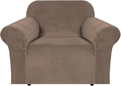 H.VERSAILTEX Stretch Velvet Armchair Cover Couch Covers 1 Cushion Chair Slipcover for Living Room Furniture Cover Crafted from Thick Comfy Rich Velour (Chair 31"-49", Coco Mocha)