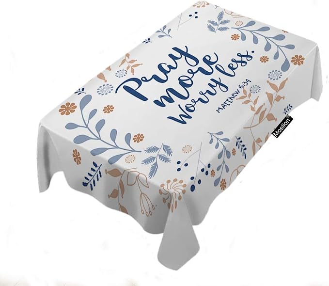 Moslion Pray More Worry Less Tablecloth 52x70 Inch Rectangle Tablecloth for Kitchen Dinning Room