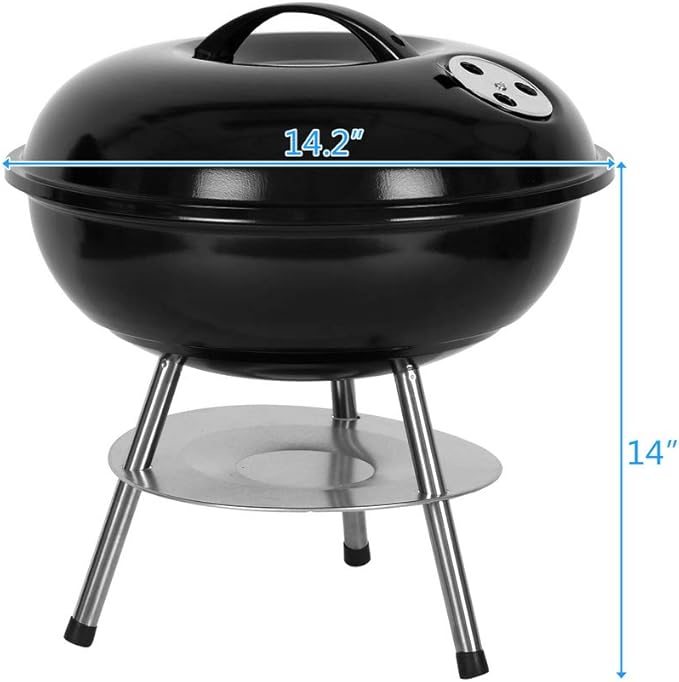 Charcoal Grill, 14-inch Outdoor Portable Charcoal Grill for Camping Patio Backyard Picnic (Black)