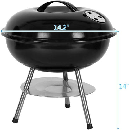 Charcoal Grill, 14-inch Outdoor Portable Charcoal Grill for Camping Patio Backyard Picnic (Black)