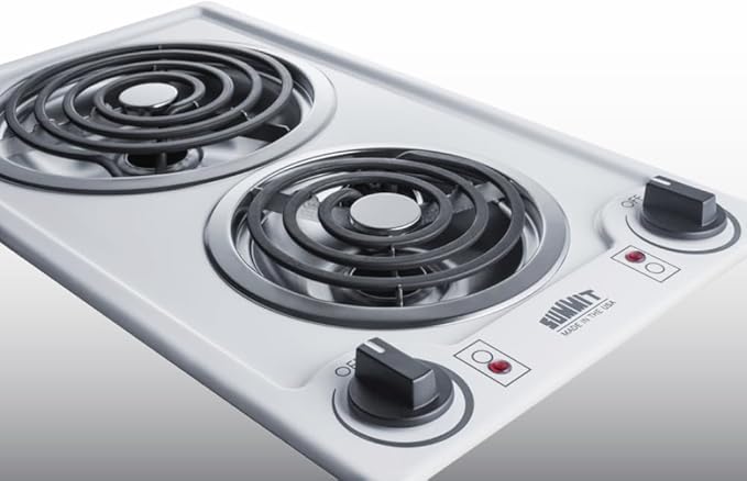 Summit 12" 2 Burner Electric Cooktop. 115 Volt Coil Electric Cooktop, ADA compliant, White- CCE211WH