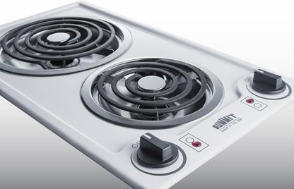 Summit 12" 2 Burner Electric Cooktop. 115 Volt Coil Electric Cooktop, ADA compliant, White- CCE211WH