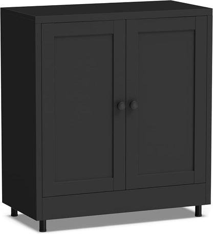 Metal Storage Cabinet with 2 Doors and Adjustable Shelf, Steel Sideboard Buffet Cabinet for Home Office Hallway Entryway Kitchen Living Dining Room (Black)