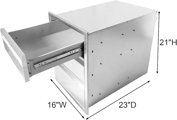 PioneerWorks 16" W x 21" H x 23" D Outdoor Kitchen Drawers, 3-Layer Outdoor Kitchen Access Drawer, Stainless Steel Built-in BBQ Drawer for Outdoor Kitchen Island, Patio Grill Station