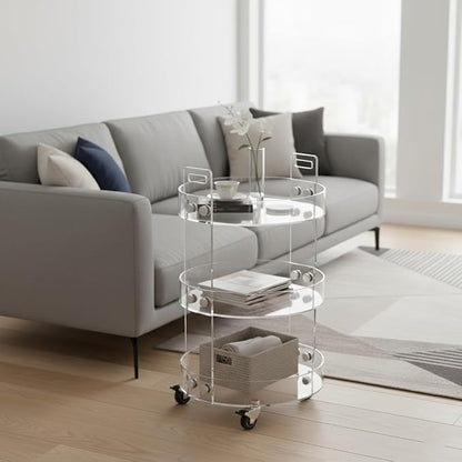 ONELUX Round Acylic Serving Cart for Home,Acylic Side Table on Wheels,Rolling Beverage Storage Shelf for Kitchen Dining Room (2615 (3-Layer))