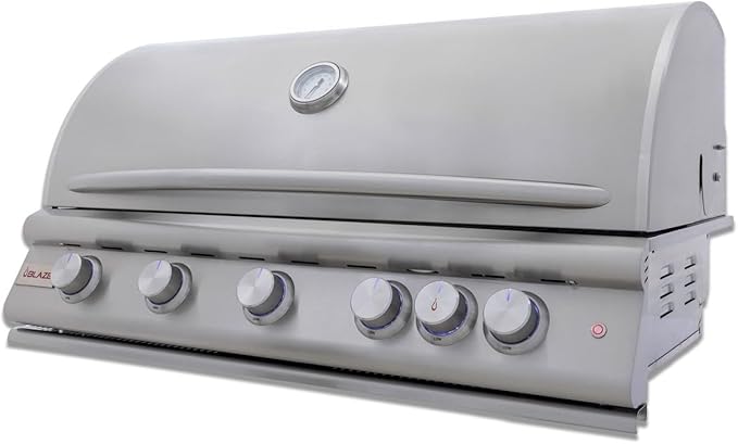 Blaze Premium LTE+ 40-Inch 5-Burner Built-In Natural Gas Grill | Stainless Steel Outdoor BBQ with Rear Infrared Burner, LED Control Knobs & Lift-Assist Hood | BLZ-5LTE3-NG