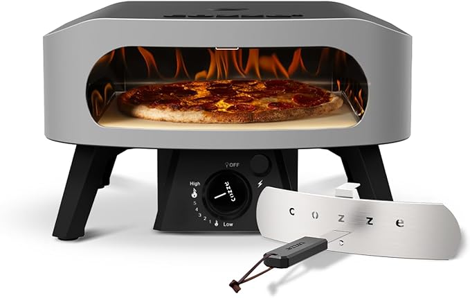 Cozze 13" Classic Portable Outdoor Pizza Oven - Fire & Stonebaked 13 Inch Pizzas in 60 Seconds - 28mbar Propane Gas Oven, Oven Door, Cordierite Pizza Stone, Built-in Thermometer, Gas Hose & Regulator