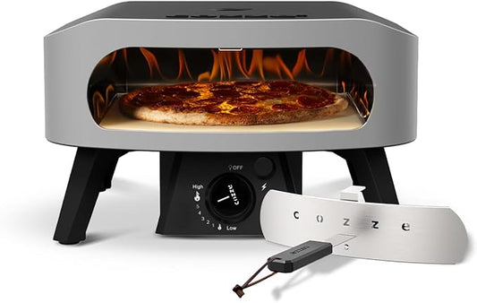 Cozze 13" Classic Portable Outdoor Pizza Oven - Fire & Stonebaked 13 Inch Pizzas in 60 Seconds - 28mbar Propane Gas Oven, Oven Door, Cordierite Pizza Stone, Built-in Thermometer, Gas Hose & Regulator