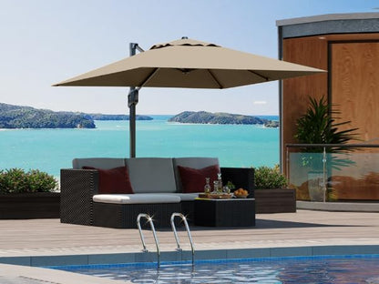 GarveeLife Large Cantilever Patio Umbrella, 10 ft X 10 ft Heavy Duty Aluminum Cantilever Offset Outdoor Umbrella with 360-Degree Rotation for Backyard, Deck, Pool, Tan