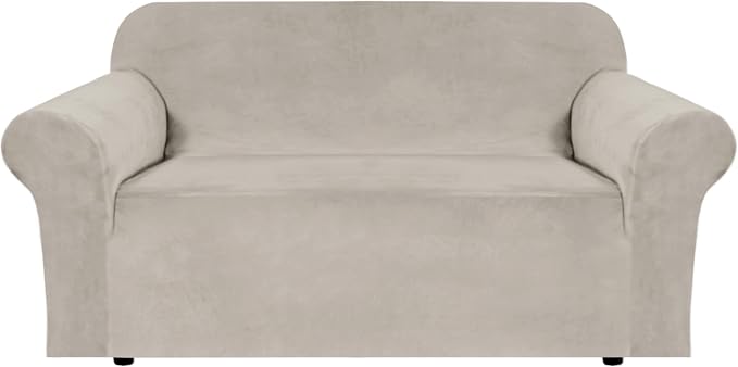 H.VERSAILTEX Stretch Velvet Loveseat Covers for 2 Cushion Couch Covers for Living Room Sofa Covers Slipcovers with Non Slip Straps Bottom, Ultra Thick Comfy Velour (Width 58"-72", French Oak)