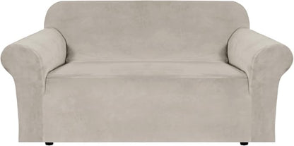 H.VERSAILTEX Stretch Velvet Loveseat Covers for 2 Cushion Couch Covers for Living Room Sofa Covers Slipcovers with Non Slip Straps Bottom, Ultra Thick Comfy Velour (Width 58"-72", French Oak)