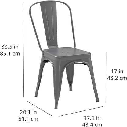 Amazon Basics Metal Dining Chairs, Easy to Assemble, Indoor/Outdoor, Stackable, 330-Pound Capacity, Dark Gray, 4-Pack, 20.1 x 17.1 x 33.5 inches