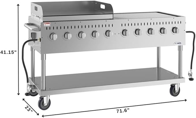 Pemberly Row 72" Outdoor Propane Gas Grill with 10 Burners and 36" Griddle – Commercial Stainless Steel BBQ Grill