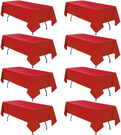 8 Pack Red Tablecloth 60 x 126 Inch Rectangle for 8 Foot Tables | Wrinkle Resistant, Washable Polyester Fabric, Rectangular Table Cloth for Wedding Party Banquet Buffet and Camping