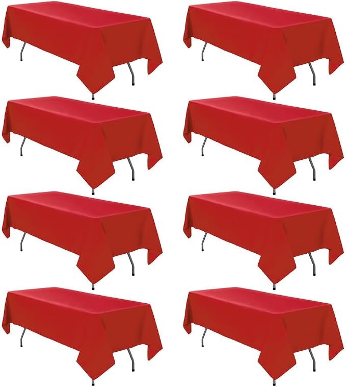 8 Pack Red Tablecloth 60 x 102 Inch Rectangle for 6 Foot Tables | Wrinkle Resistant, Washable Polyester Fabric, Rectangular Table Cloth for Wedding Party Banquet Buffet and Camping