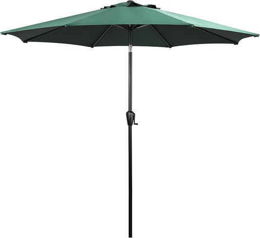Sun-Ray 9' Round Patio Umbrella with Push-Button Tilt and Hand Crank Lift System, Market Umbrella for Porch, Deck, and Patio