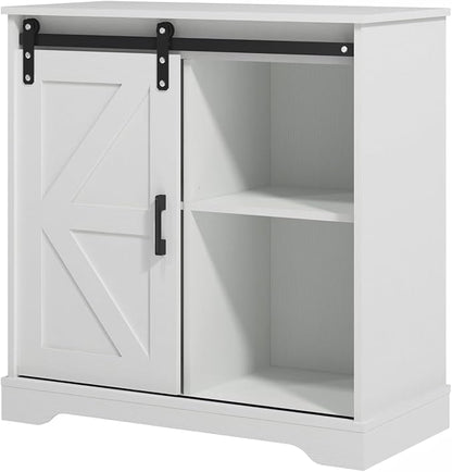 Panana Sliding Barn Door Buffet Sideboard Storage Cabinet Coffee Bar Kitchen Farmhouse Style (White)
