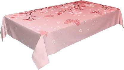 TKS MITLAN Pink Cherry Blossom Decorative Rectangle Tablecloth Japanese Cherry Tree Polyester Table Cloths Kitchen Table Cover for Dining BBQ Picnic Coffee Table 60 x 84 Inch 6-8 Seats