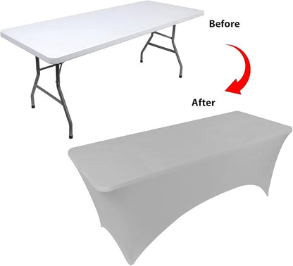 BDDC 8ft Stretch Spandex Fitted Table Cloth for 8 Foot Tables | GRS-Certified Eco-Friendly Fabric, Elastic Fit Rectangle Tablecloth, Washable, Wrinkle-Free, For Events & Parties