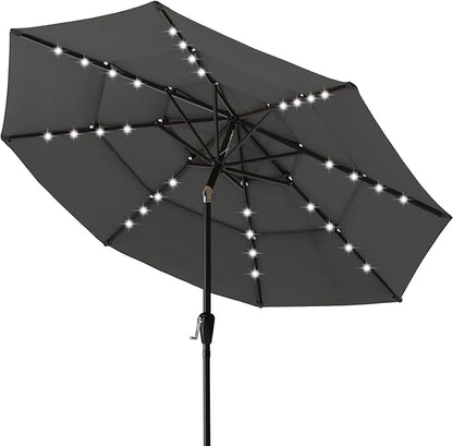 ABCCANOPY Solar Led Patio Umbrellas 3-Tiers 10FT (Dark Gray)