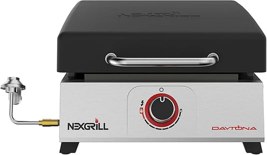 Nexgrill Daytona 1-Burner Portable Gas Griddle with Built-In Lid, 12,000 BTUs, 271 SQ In Cooking Space, Small Tabletop Propane Griddle for Outdoor Cooking, Camping, BBQs, and Parties - 820-0081