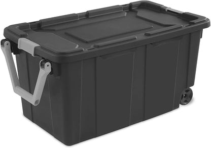 40 Gallon Stackable Wheeled Storage Bin for Garage Basement Camping Gear, Dark Gray, Pack of 2