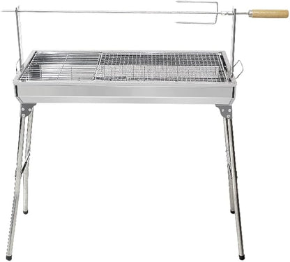 Folding Portable Barbecue Charcoal Grill, BBQ Tool, Barbecue Outdoor Stainless Steel Smoker Grill for Outdoor Cooking Camping Picnics Beach (Silver 95 * 33 * 71cm)