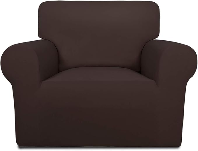 PureFit Stretch Chair Covers Fleece Couch Covers for Sofa Chocolate | 1-Piece Spandex Couch Cover Soft Couch Protector, Sofa Cover Washable with Non Skid Foam and Elastic Bottom for Kids, Dogs