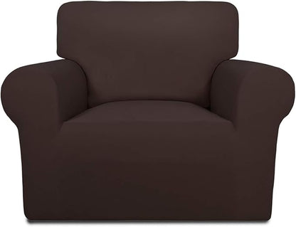 PureFit Stretch Chair Covers Fleece Couch Covers for Sofa Chocolate | 1-Piece Spandex Couch Cover Soft Couch Protector, Sofa Cover Washable with Non Skid Foam and Elastic Bottom for Kids, Dogs