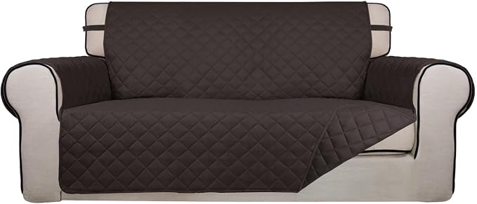 PureFit Reversible Quilted Couch Covers for Dogs Loveseat Sofa Cover 54" | Chocolate/Chocolate, Water Resistant Couch Protector, Washable Pet Couch Cover with Non Slip and Elastic Straps For Kids