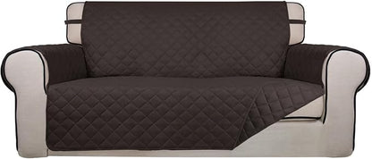 PureFit Reversible Quilted Couch Covers for Dogs Loveseat Sofa Cover 54" | Chocolate/Chocolate, Water Resistant Couch Protector, Washable Pet Couch Cover with Non Slip and Elastic Straps For Kids