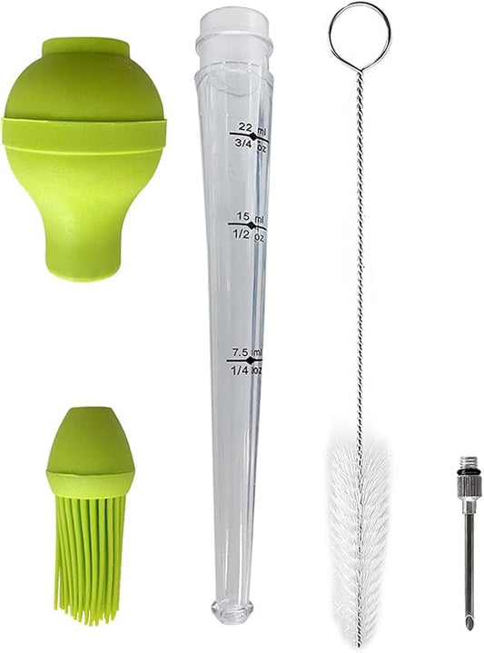 BBQ Turkey Baster With Measurement Baster Syringe with Cleaning Brush and Marinade Needles for Marinating Beef, Pork, Fish (green)