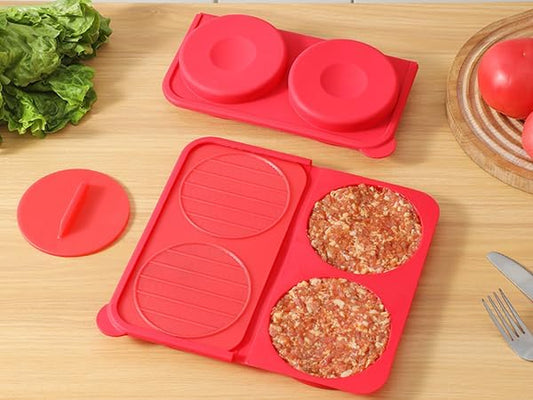AUOON Silicone Burger Press for 4.5" 1/4-1/3 lb Patties - 4 in 1 Hamburger Press Patty Maker for Kitchen BBQ, Non-Stick Burger Patty Mold for Beef Veggie, Dishwasher Safe & Freezer Storage (Red)