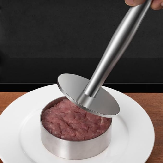 Stainless Steel Burger Press Manual Patty Maker with Non-Stick Mold and Handle Cooking Weight Press for Grill and Griddle 5.70X5.19X3.54 Inch