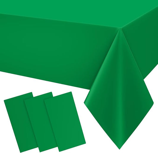 Smiry Disposable Table Cloth 3 Pack, 54 x 108 Inch Waterproof Plastic Tablecloth, Decorative Rectangle Table Covers for Party, Birthday, Picnic, Green