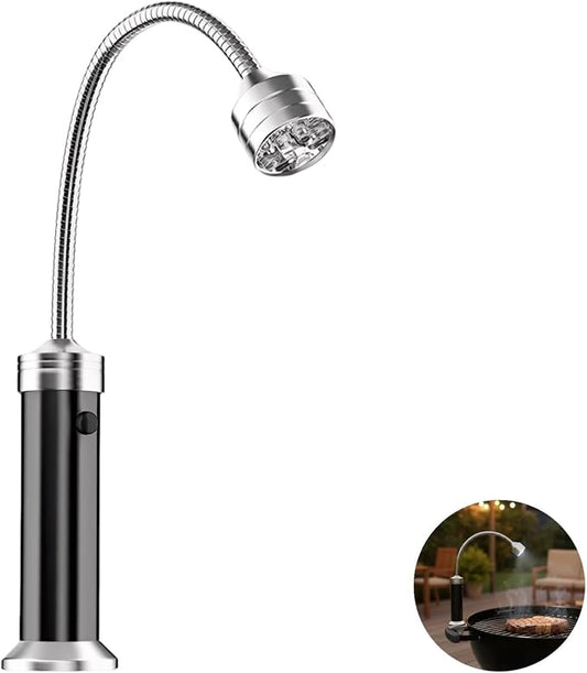 BBQ Grill Light with Attachment Force Base, Portable 9 LED, 360° Flexible Gooseneck, Includes Plastic Case, for Grilling, Repairing, Camping, Black