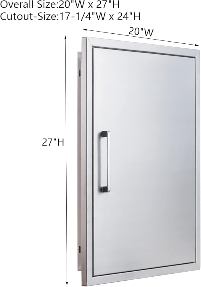 BBQ Access Door Stainless Steel,Overall-Size:20" by 27" Vertical Single Door Reversible Open Left or Right,Flush Mount for Outdoor Kitchen