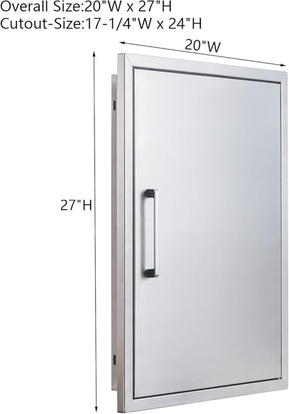 BBQ Access Door Stainless Steel,Overall-Size:20" by 27" Vertical Single Door Reversible Open Left or Right,Flush Mount for Outdoor Kitchen
