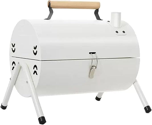 BBQ Barbecue Grill, Portable BBQ Charcoal Barbecue Grill, Barbecue Grill for Outdoor Camping Garden Picnic Trip Beach, with Handle,White
