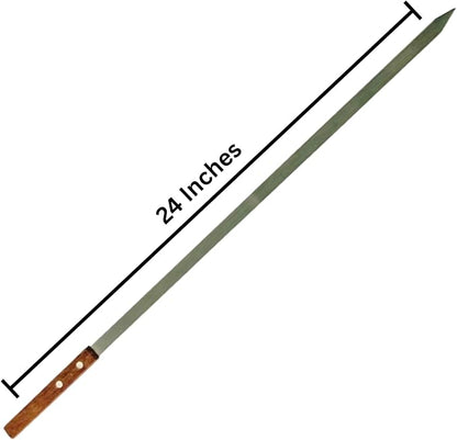 Stainless Steel Barbecue Skewers BBQ Outdoor Grill Skewer stick Barbecue Fork with Solid Wood Handle for Grilling Shish Kebob Koubideh Persian Brazilian Kebab 1" Wide + 1 Free Skewer (24pcs)