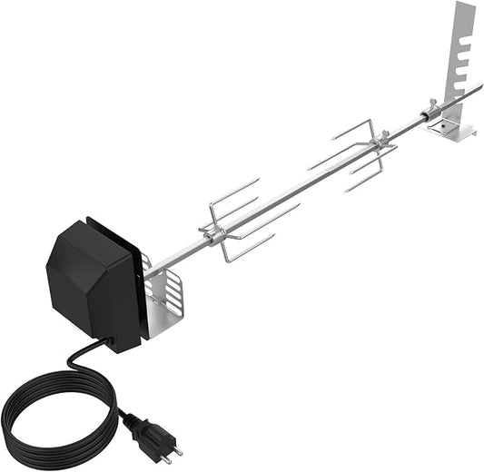 Universal Rotisserie Grill Kit for Most 2–6 Burner Grills,w/120V 4W Motor | UL Certificated BBQ Rotisserie Motor Kit, 28" Splicable Spit Rod, Meat Forks, Adjustable Brackets, Holds Up to 20 Lbs Roasts