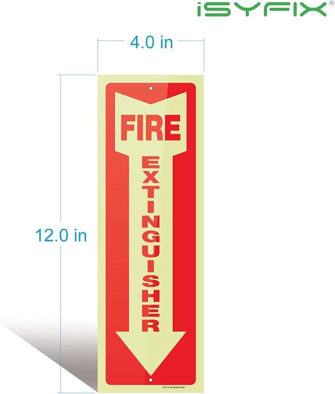 iSYFIX Fire Extinguisher Glow in the Dark Signs – 3 Pack 4x12 Inch – 40 mil Thick Polystyrene Plastic, Laminated for Ultimate UV, Weather, Scratch, Water & Fade Resistance, Indoor & Outdoor